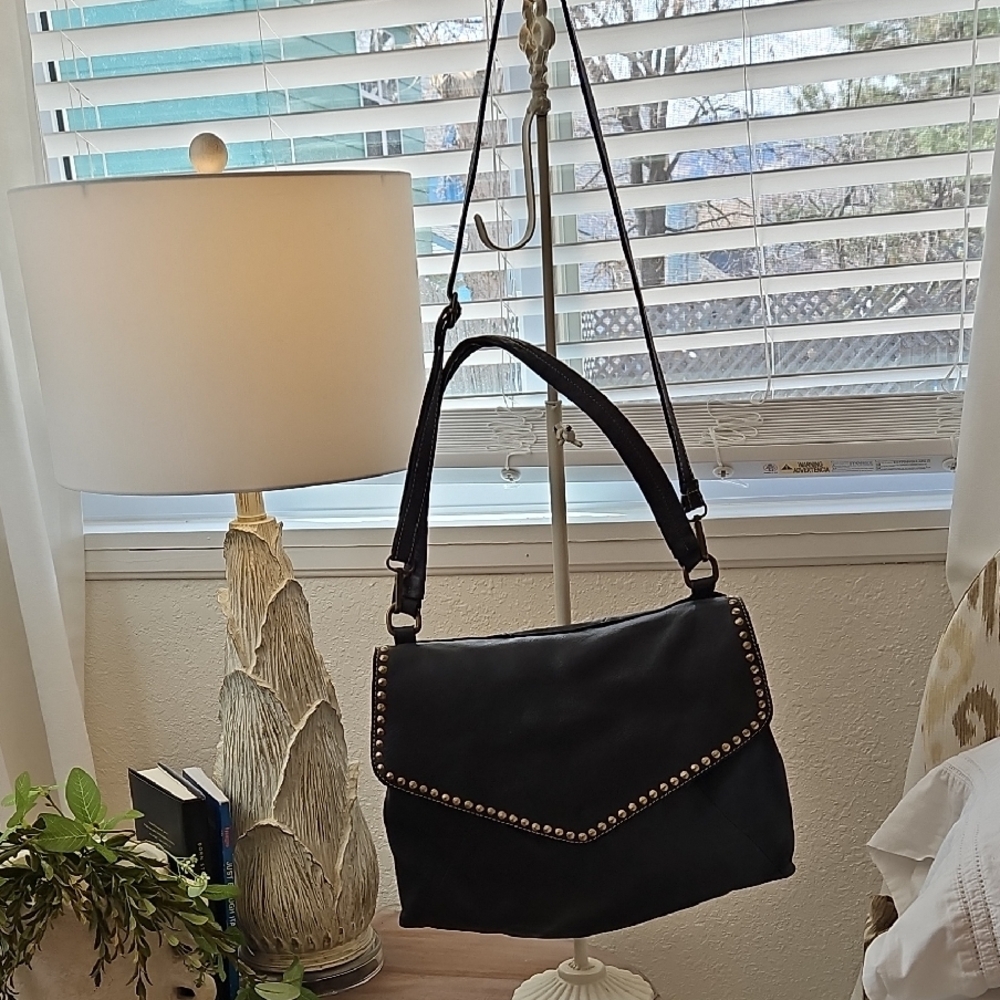 Italian Leather Studded Navy Blue Women's Bag